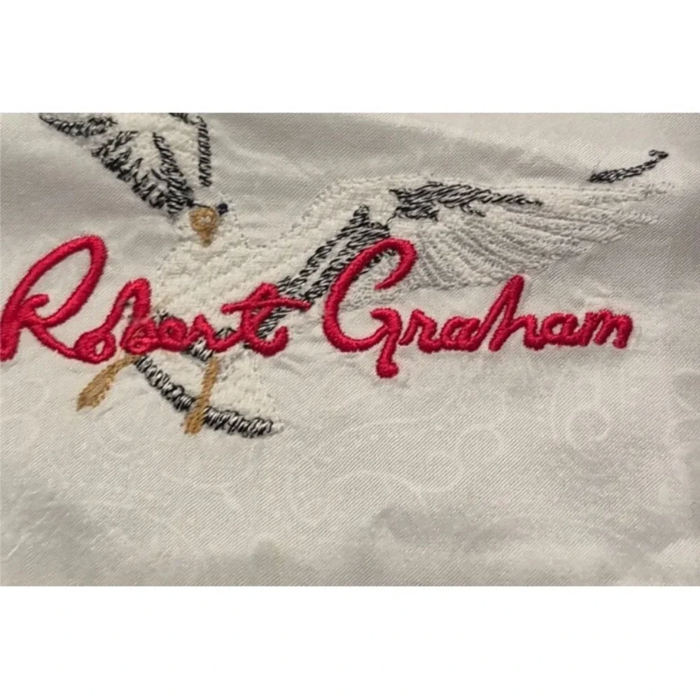 Robert Graham Classic fit men's white/blue strip bird pattern button up shirt LG